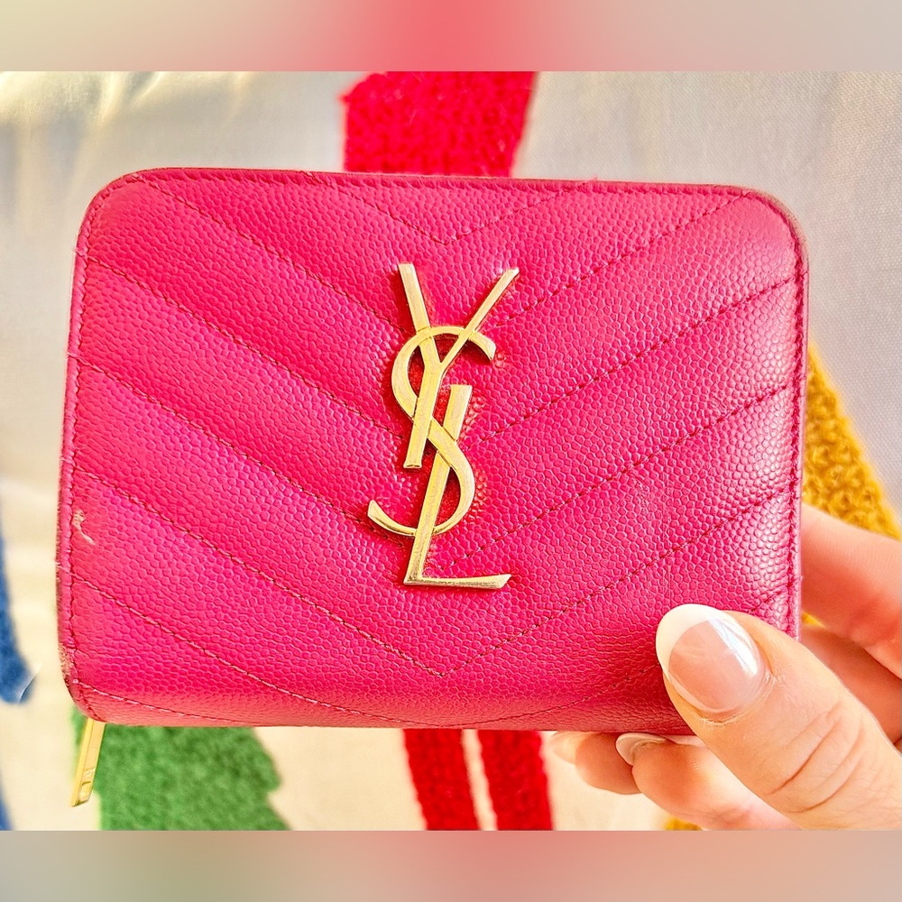 Fuschia Pink Leather YSL Wallet
